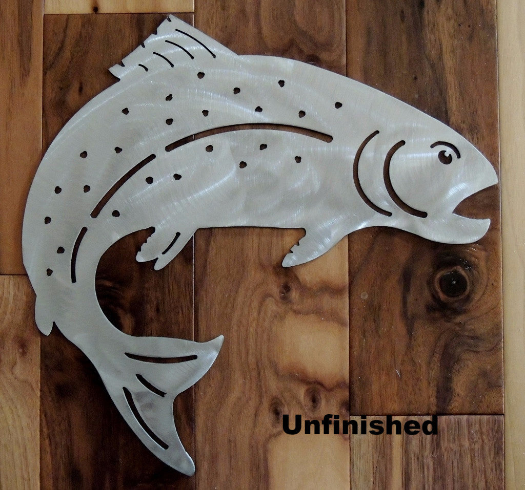 Big Trout Fish Fishing In Forest Metal Wall Art, Perfect For KingFisher's  Corner